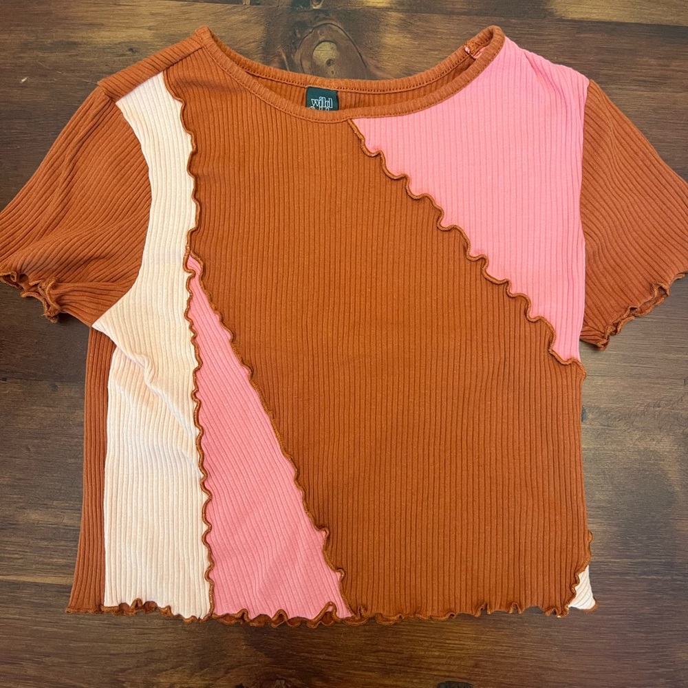Women's M Colorblock Top - Brown, Pink, Cream